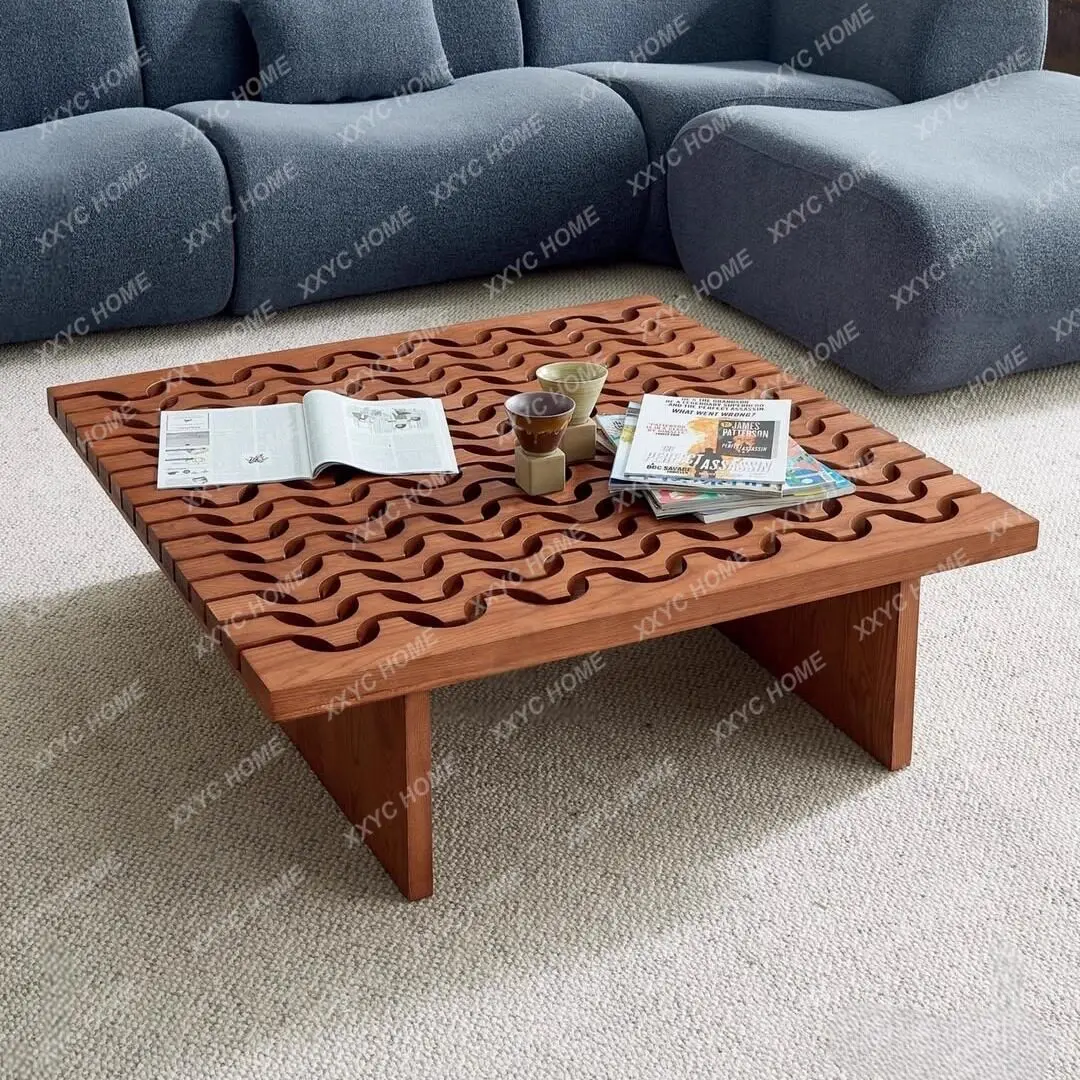 Medieval style hollow solid wood square coffee table retro style living room home coffee table ash wood tea table