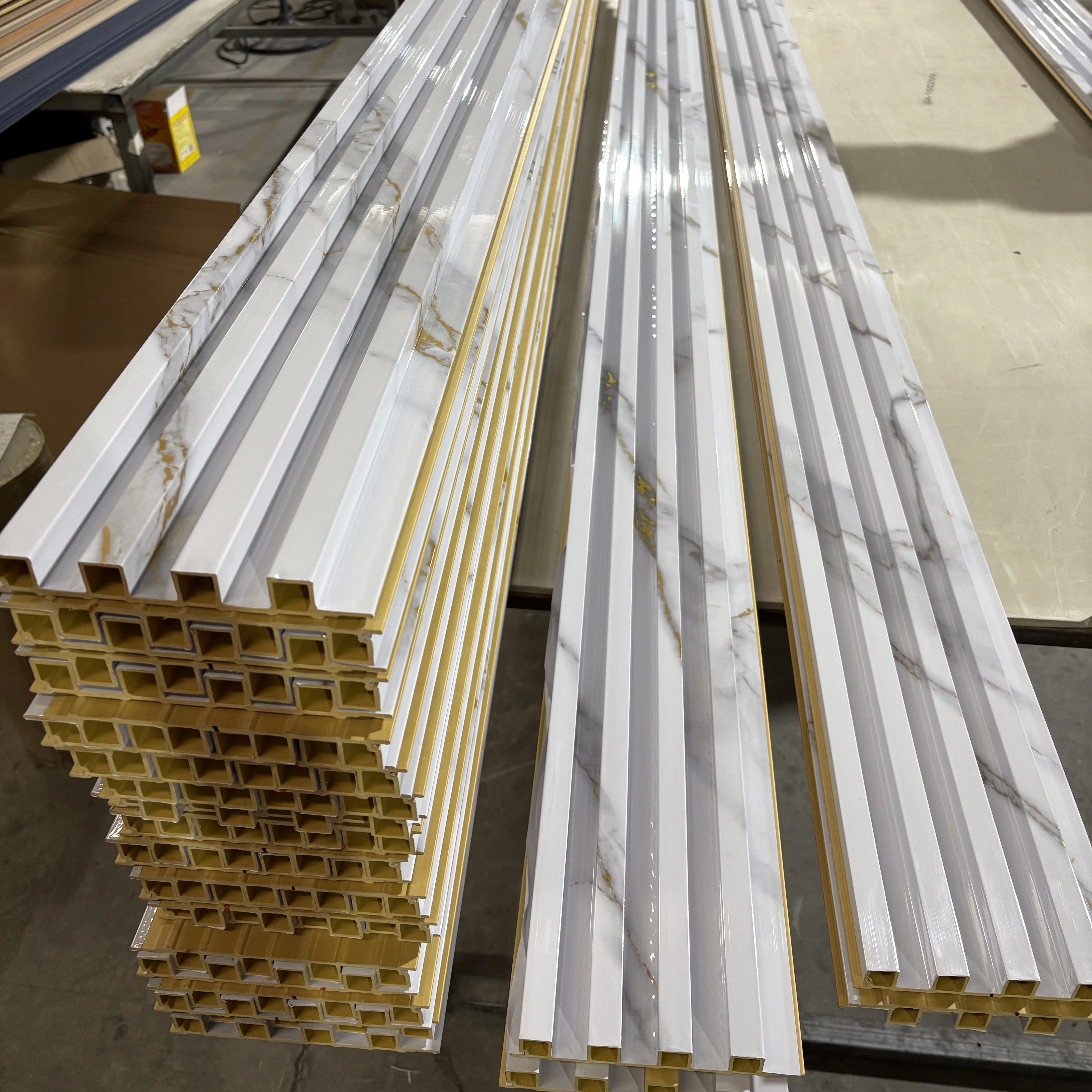 2026 High Glossy Marble WPC Wall Panel with Fluted Design Waterproof & Fireproof for Interior Decoration 168*22*2900mmpromote sa