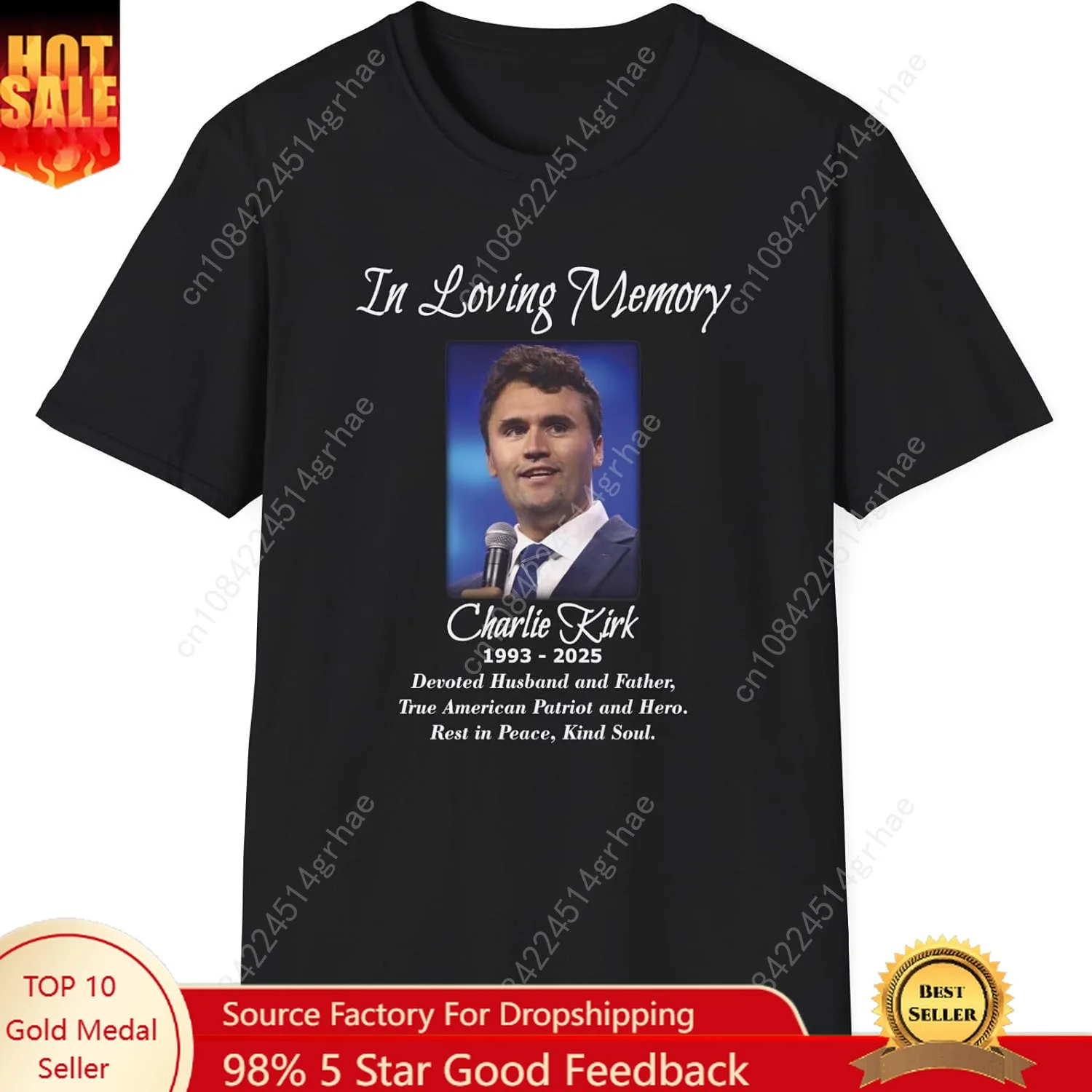 

Charlie Kirk in Loving Memory Softstyle T-Shirt - Memorial Tribute Tee Devoted Husband Father Patriot Hero 2025 TPUSA Tee