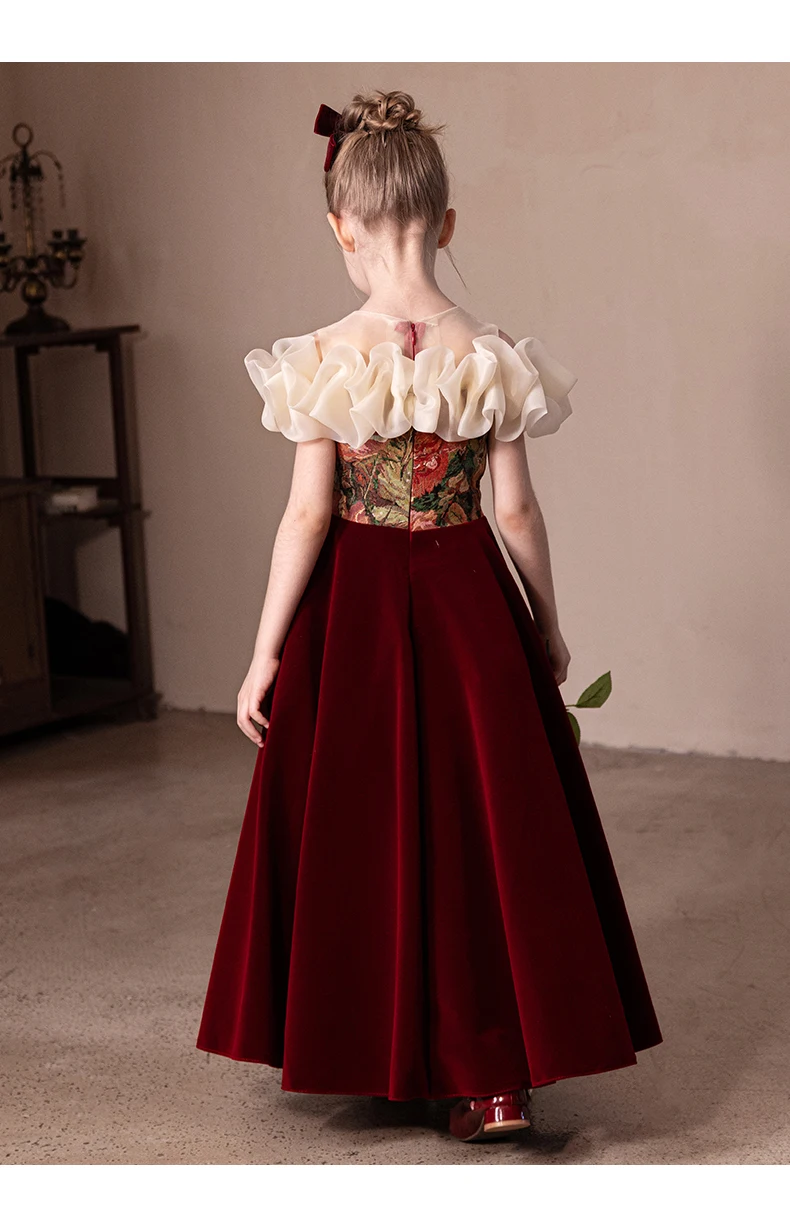 Luxuriöse formelle Kleider aus Samt für Mädchen für Kirchenkommunion, Konzerte, Bankette – elegantes bodenlanges Design