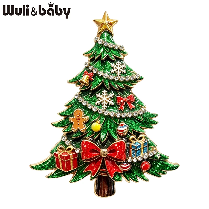 Wuli&baby Bowknot Christmas Tree Brooches For Women Unisex 2-color Beautiful Winter Pine-tree New Year Plants Party Brooch Pins