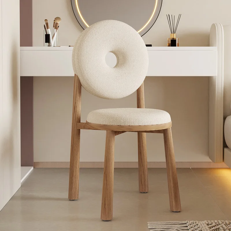 Nordic Creamy Donut Leisure Chair - Modern Minimalist Dining Stool, High-End Bedroom Lambswool Seating, Stylish Furniture