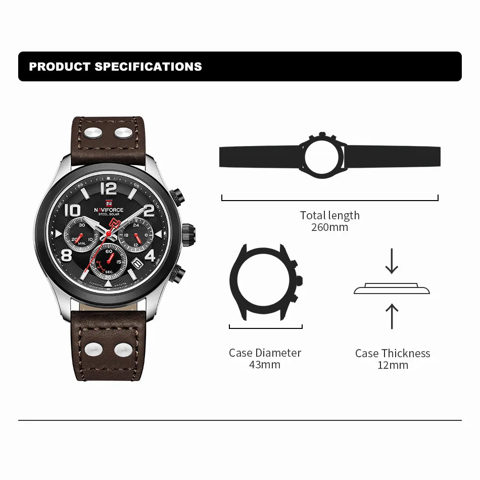 NAVIFORCE New Luxury Watch for Men Genuine Leather Strap Quartz Waterproof Wristwatches Eco-Drive Clock Relogio Masculino 2023