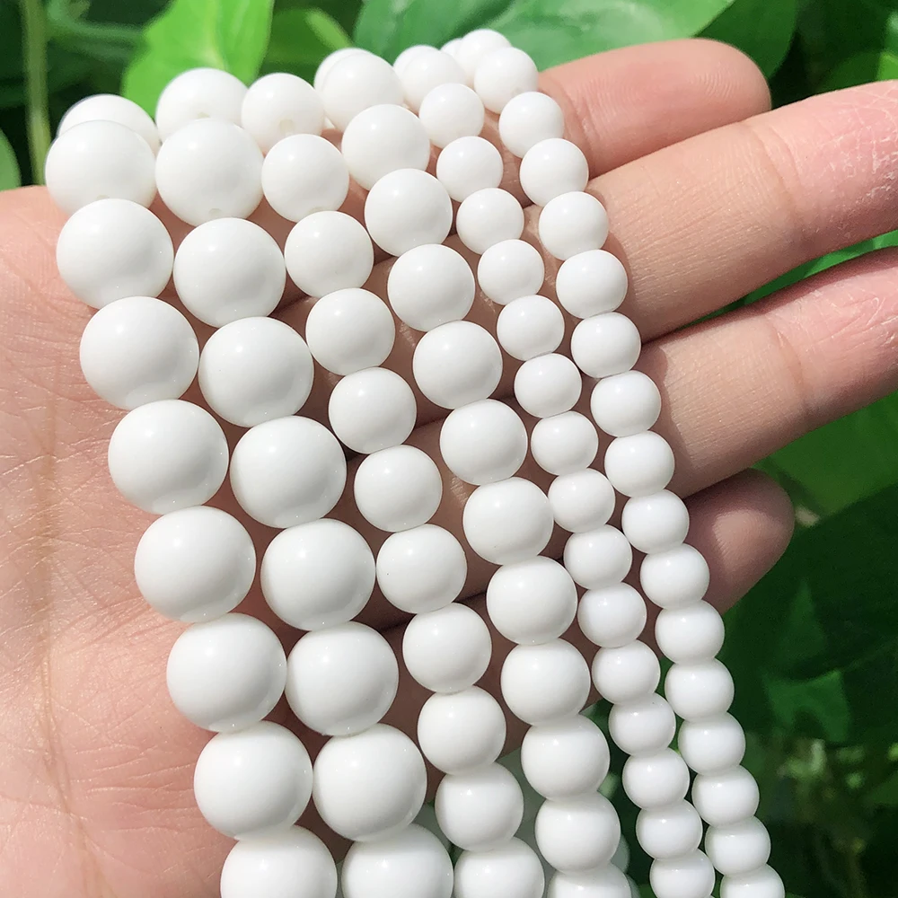 Natural Stone White Onyx Agates Smooth Round Loose Spacer Beads for Jewelry Making DIY Bracelet Neckalce 15\