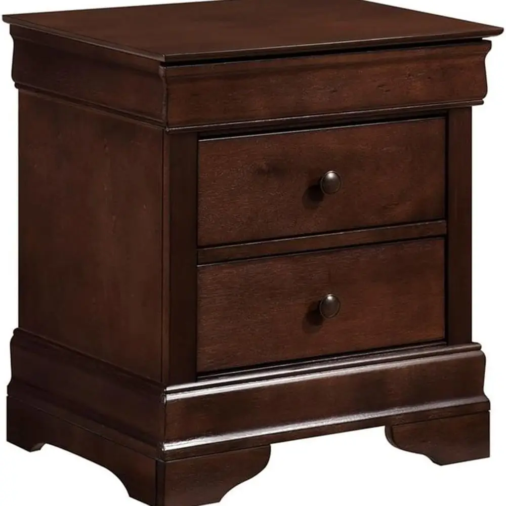 Par de mesitas de noche clásicas tridimensionales de madera de cerezo marrón