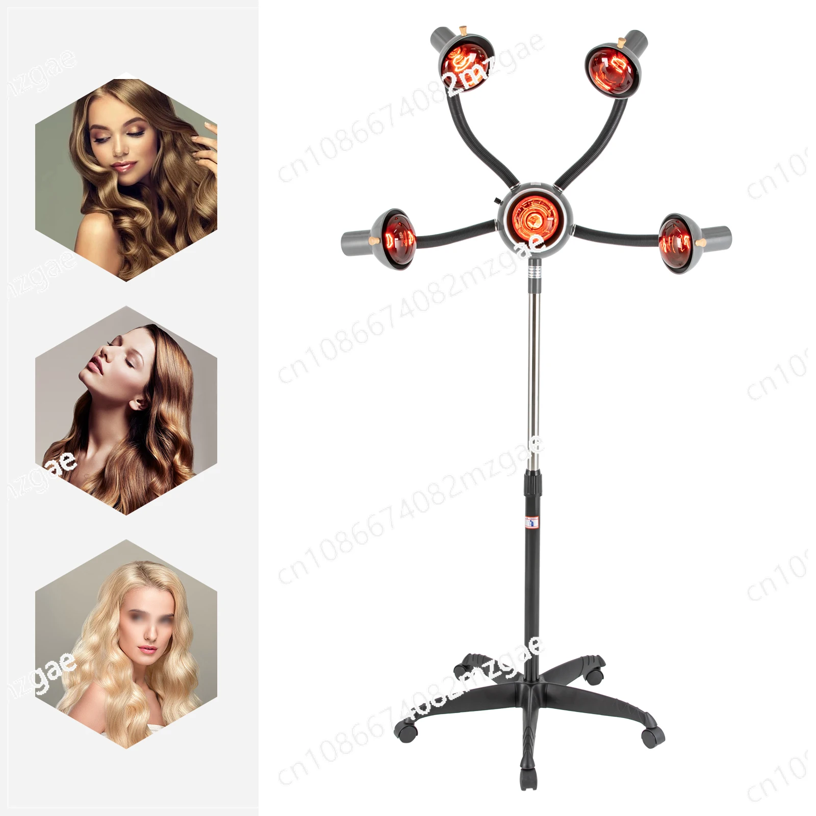 5 Head  Heat Therapy, Salon Iron Hair Steamer Perming Dyeing Adjustable Height for Barbershops