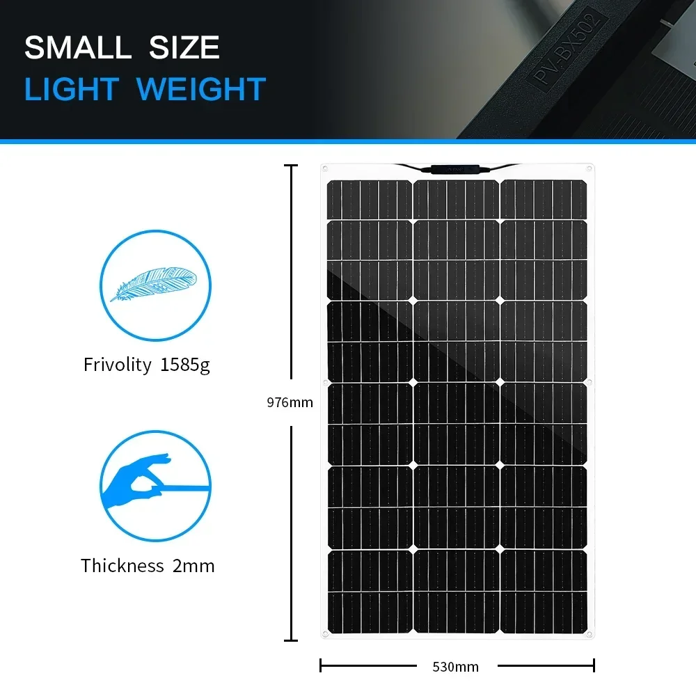 1PCS ~10PCS 100W 18V Solar Panel 100 W 200W 300W 400w 500w 800w 1000w Monocrystalline Flexible Paneles Solares 12V/24V Battery