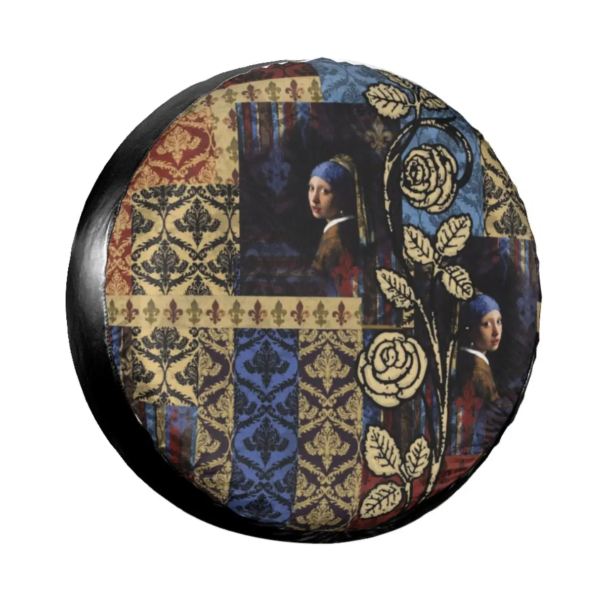 Roughly Royal Johannes Vermeer Fleur De Lis Spare Tire Cover Girl with a Pearl Earring Wheel Covers for Jeep Pajero