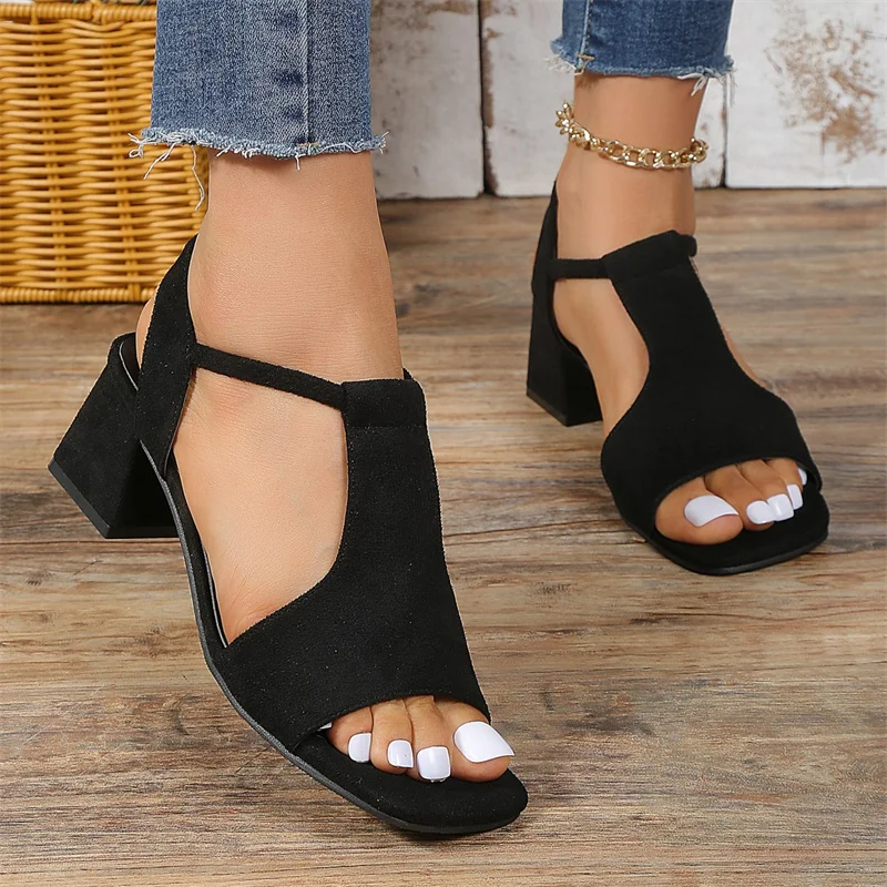 

2023 New Simple and Fashionable Back Zipper Fishmouth Shoes Women's Summer Side Stiletto Roman Sandals