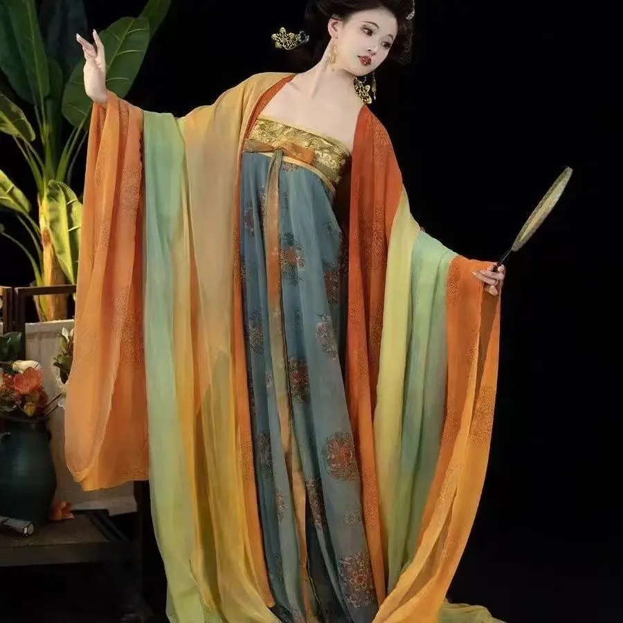 New Tang Dynasty Hanfu Set - Slimming Embroidered Qixiong Ruqun & Flowing Wide Sleeves Women's Cosplay