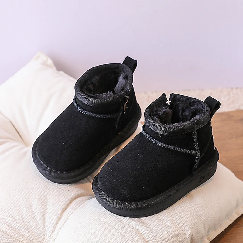 High Quality New Suede Leather Snow Boots For Kids Girls Boys Solid  Winter Zip Ankle Boots For 0-6years Children Woman Shoes