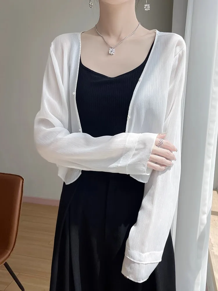 

Летняя тонкая защита от солнца, шифоновая верхняя одежда с высокой талией, верхняя юбка, накидка на плечо, белая тонкая куртка