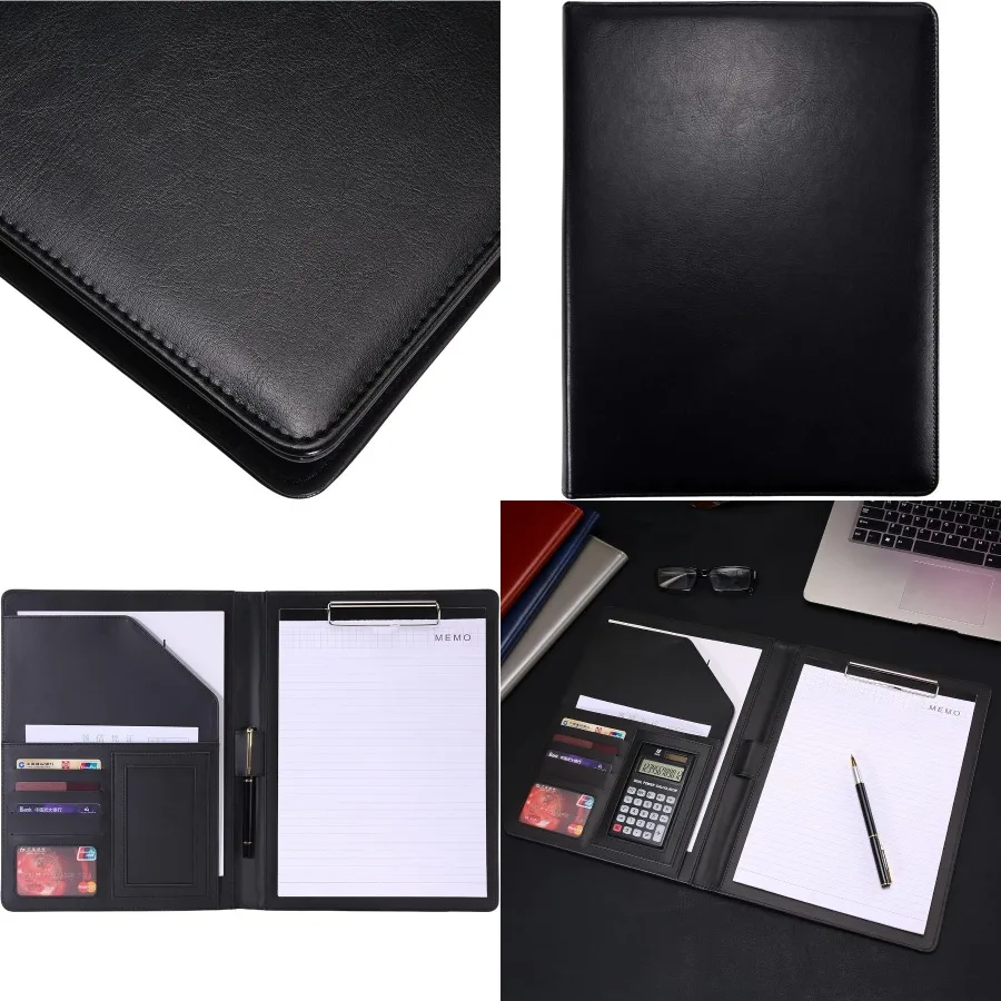 منظم حافظة احترافي للاستخدام في المكتب والمؤتمرات: حامل مفكرة من الجلد الصناعي مع فتحة لبطاقة العمل تناسب الرسالة