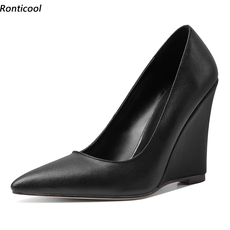 

Ronticool/2022 женские весенние туфли-лодочки ручной работы на танкетке с острым носком, великолепные красные, черные, красные туфли для вечеринок, размер США 5-10,5