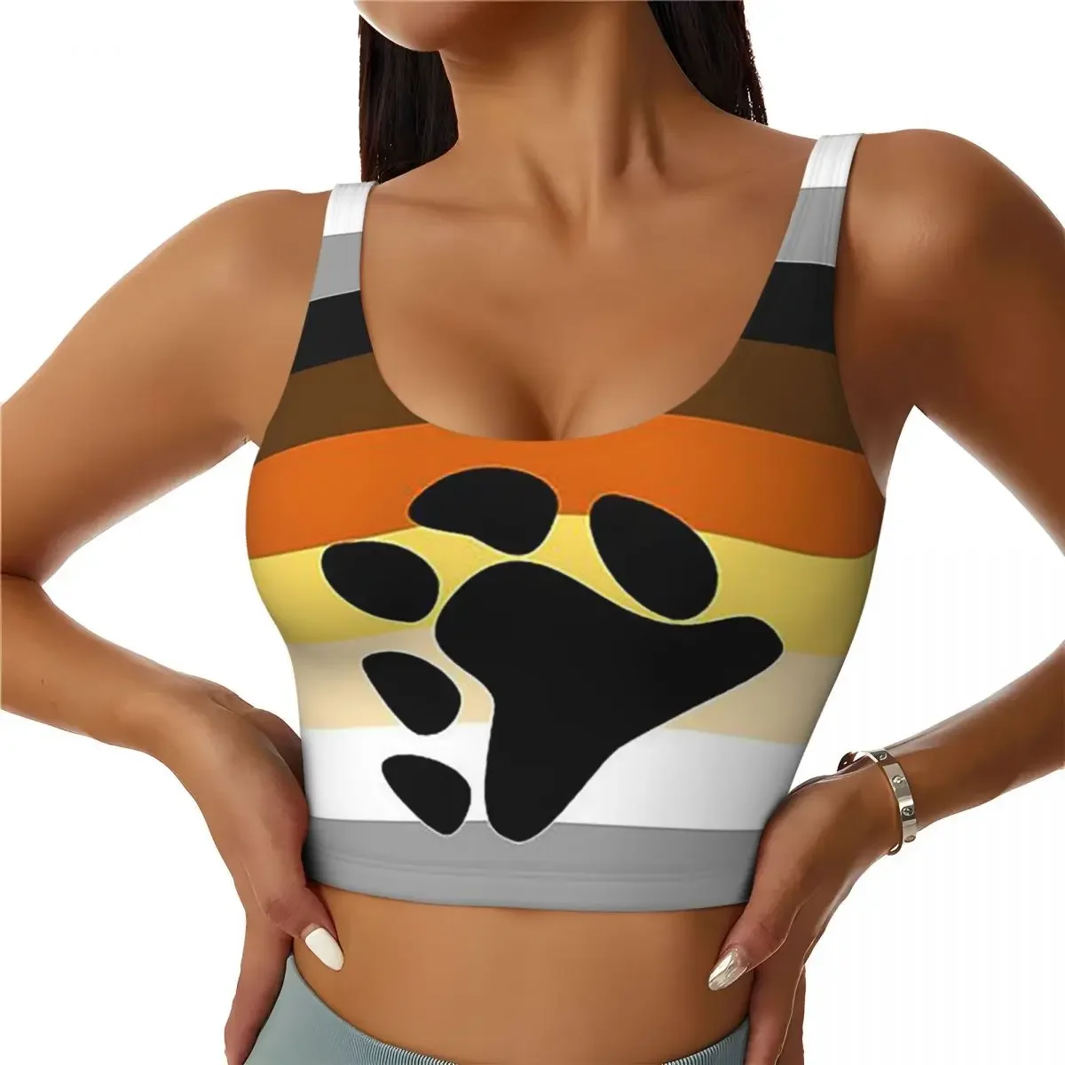 Custom Lgbt Gay Bear Pride Flag Women Sports Bra High Impact Vest Gym Workout Yoga Crop Tank Top