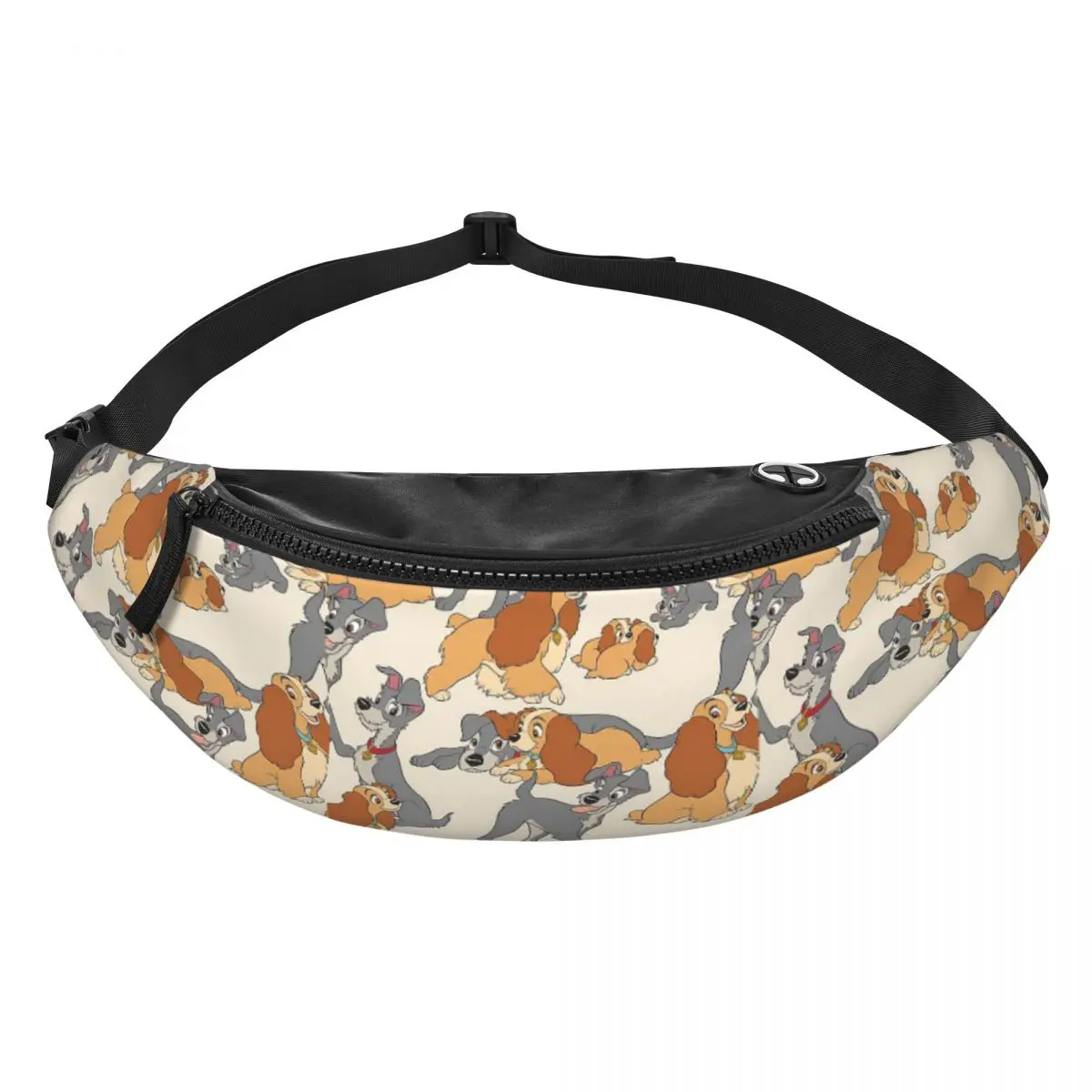 

Custom Lady And The Tramp Fanny Pack Men Women Cool Anime Wallpaper Crossbody Waist Bag for Camping Biking Phone Money Pouch