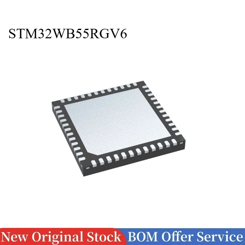STM32WB55RGV6 STM32WB55 RGV6 QFN-68 Dual-core 64 MHz Braço 1 MB de memória flash Bluetooth 5, 802.15.4, USB, LCD e AES-256
