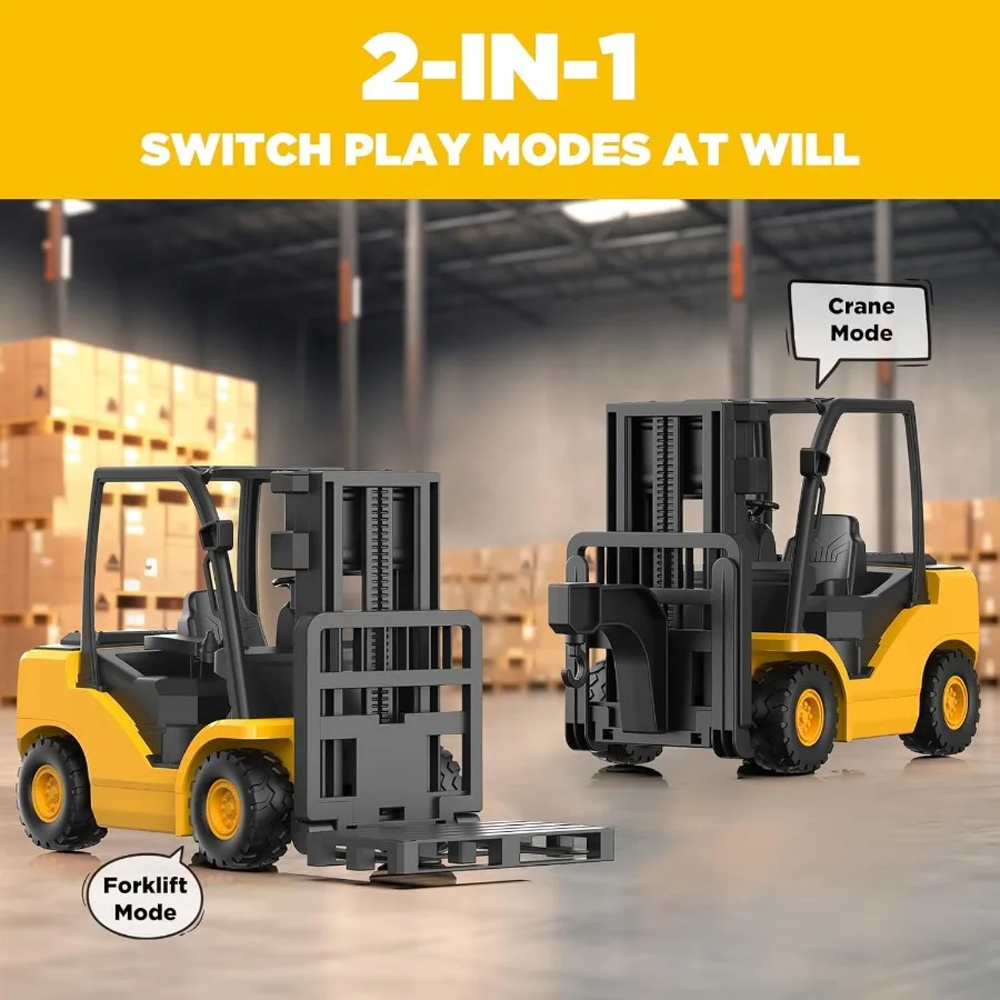 9Channel Remote Control Forklift Truck 1:18 Scale Construction Toy Realistic Lights and Sounds HighGrip Rubber Tires Lift and T