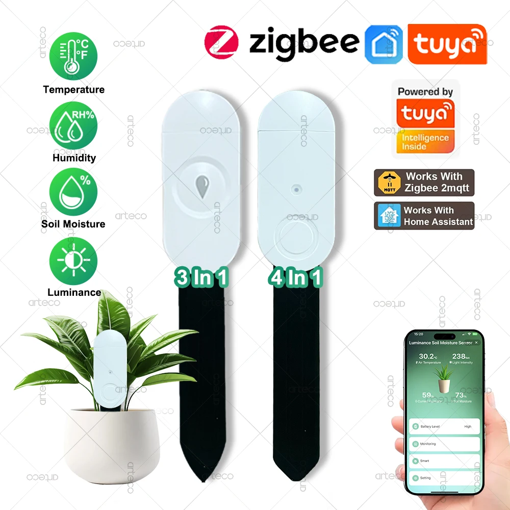 Zigbee Smart Soil Tester Humidity Temperature Luminance Moisture Sensor Works with Tuya Smart Life Home Assistant Zigbee2MQTT