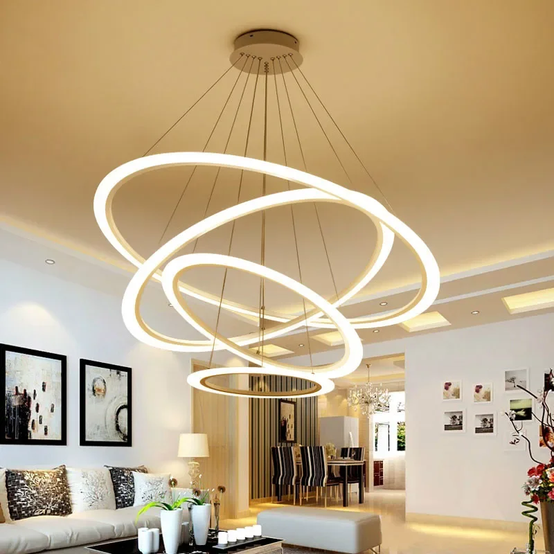 Gold LED Pendant Lights Modern for Dining Room Living  4/3/2Circle Ring Ountside Acrylic  Lighting Homebless Luminary