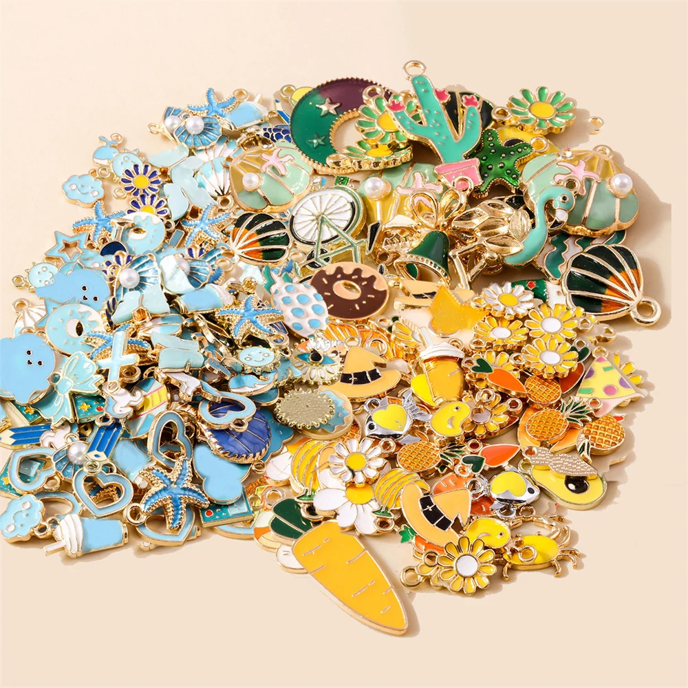 Leslie 30 Stück Mix bunte Emaille-Tier-Anhänger, Blumen-Herzen, Charms für Ohrringe, Halskette, DIY-Armband, handgefertigte Schmuckherstellung – Detail 4