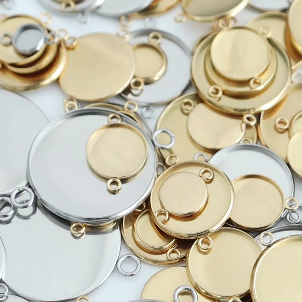 Louleur 10pcs Double Hole Stainless Steel Cabochon Base Round Blank Bezel Trays For Beacelet Diy Jewery Make Accessories