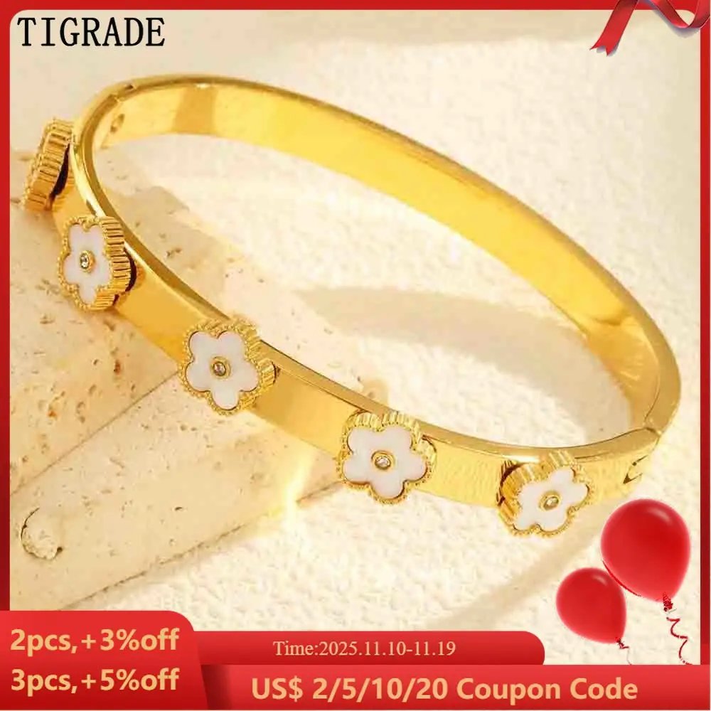 النمر شل الزهور الفولاذ المقاوم للصدأ سوار أساور للنساء مطلية بالذهب سحر اليد معصمه الأزياء والمجوهرات هدايا الحفلات #1