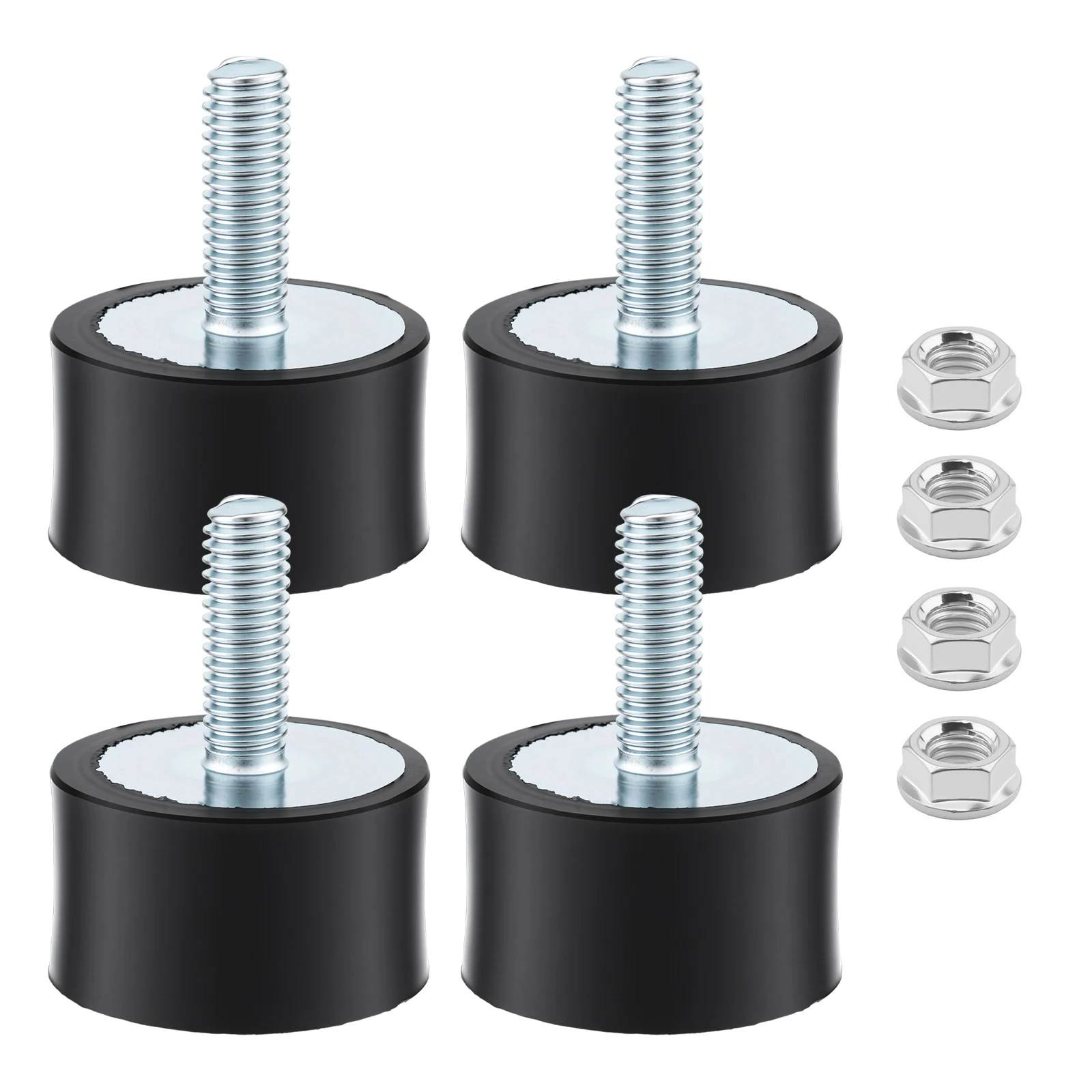4 pcs Rubber M6 / M8 Shock Pads for Generator / Air Compressors with Flange Nuts, Cylindrical Vibration Isolator