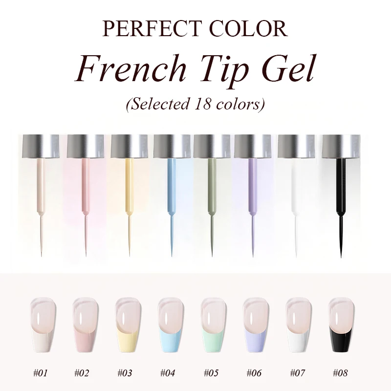 PERFECT COLOR Gel Liner Art Polish, 18 Farben 10ml Weiß Schwarz, Professioneller Nagellack, UV-LED-härtend, für French Tips DIY Heim- und Salonanwendung