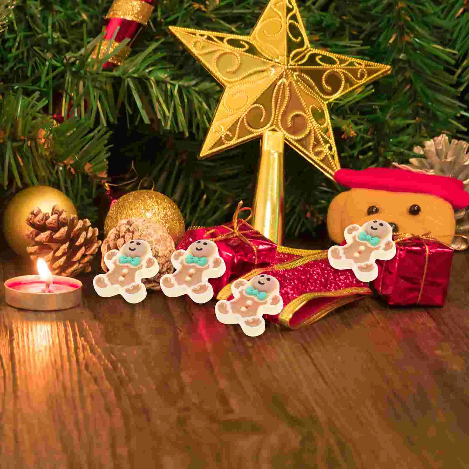 40 Pcs Christmas Accessories Simulation Gingerbread Man DIY Keychain Accessory Ornament Decorations Baby Resin Bulk Candy