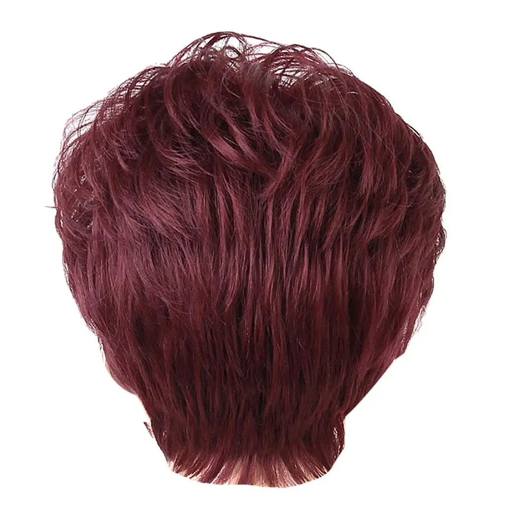 Korte Rechte Pruiken Met Rode Kleur Warmte Permanent 0% Echt Menselijk Haar Vrouwen Pruiken, Pixie Cut Laag Pruik