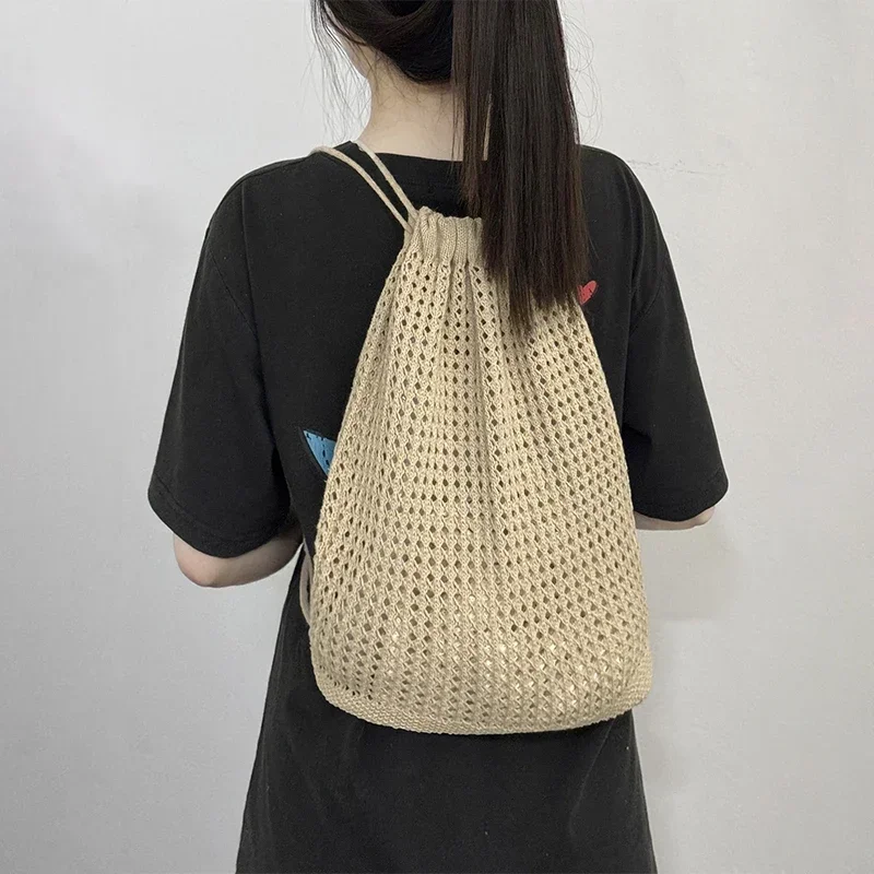 Women Crochet Shoulder Bag Large Capacity Hollow Knit Tote Eco Friendly Bohemian Beach Bag Breathable Shopping Purse Backpack
