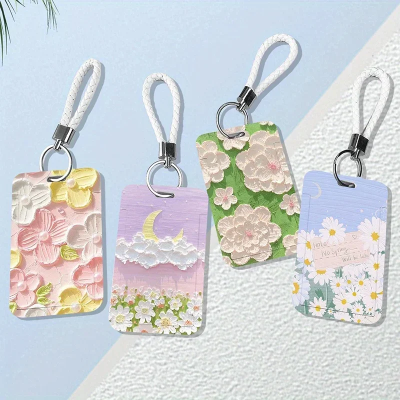 Porte-cartes à motif de fleurs pour la protection des cartes de bus, couverture de carte d'identité d'étudiant, porte-carte photo K-pop, belle couverture de repas et de porte