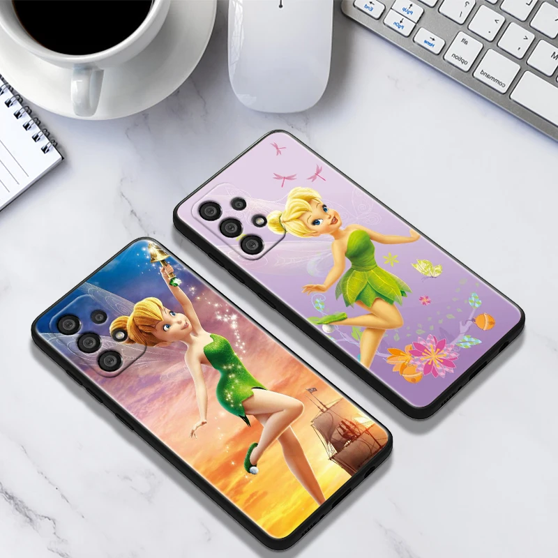 Disney Tinker Bell Princess For Samsung A55 A35 A25 A15 A14 A73 A53 A13 A05S A03S A02S A71 A52 A32 Black Soft Phone Case image 3