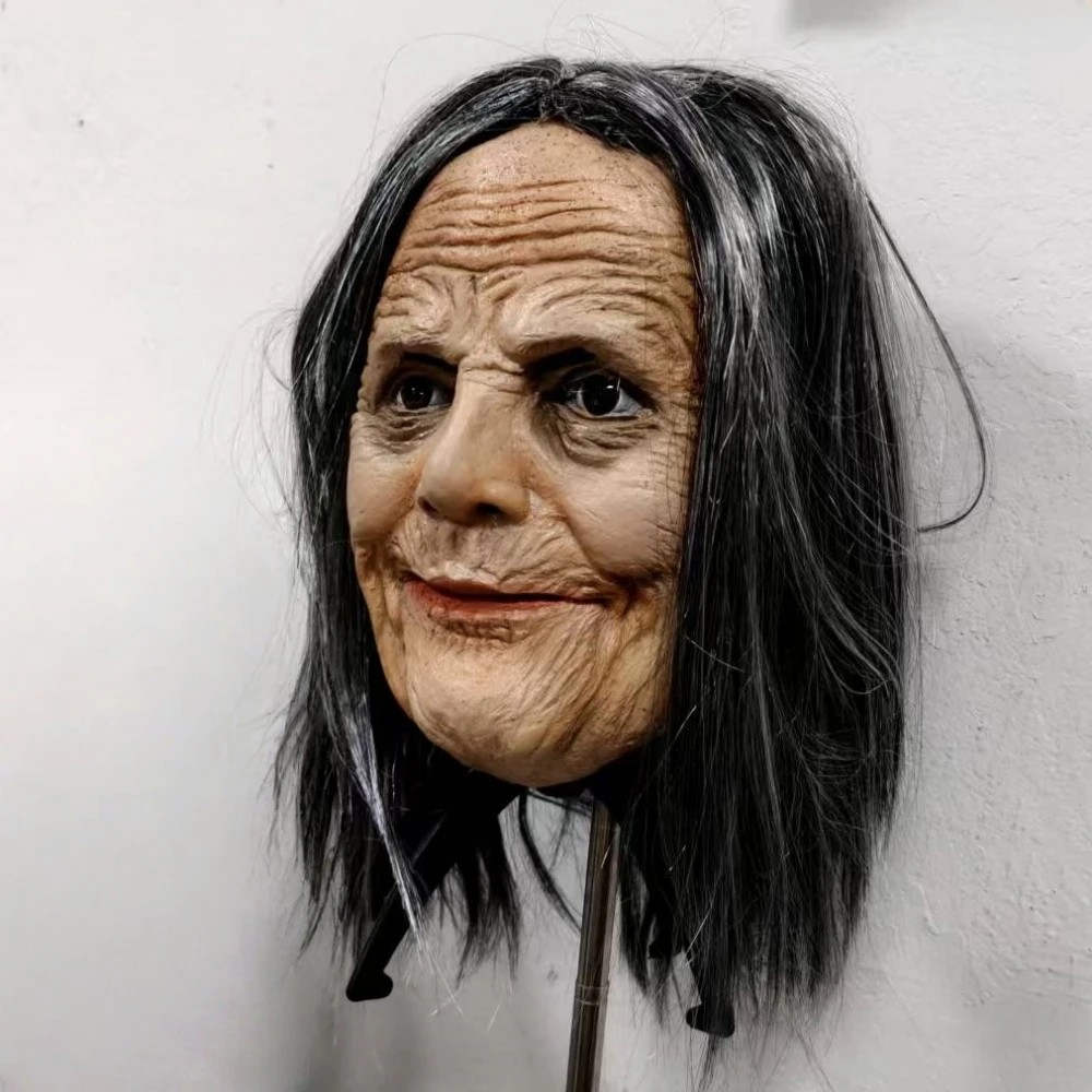 Realistic Rubber Grandma Mask with Grey Wig for Cross Dressing Cosplay Nana Prop Soft Nun Party Costume Accessory