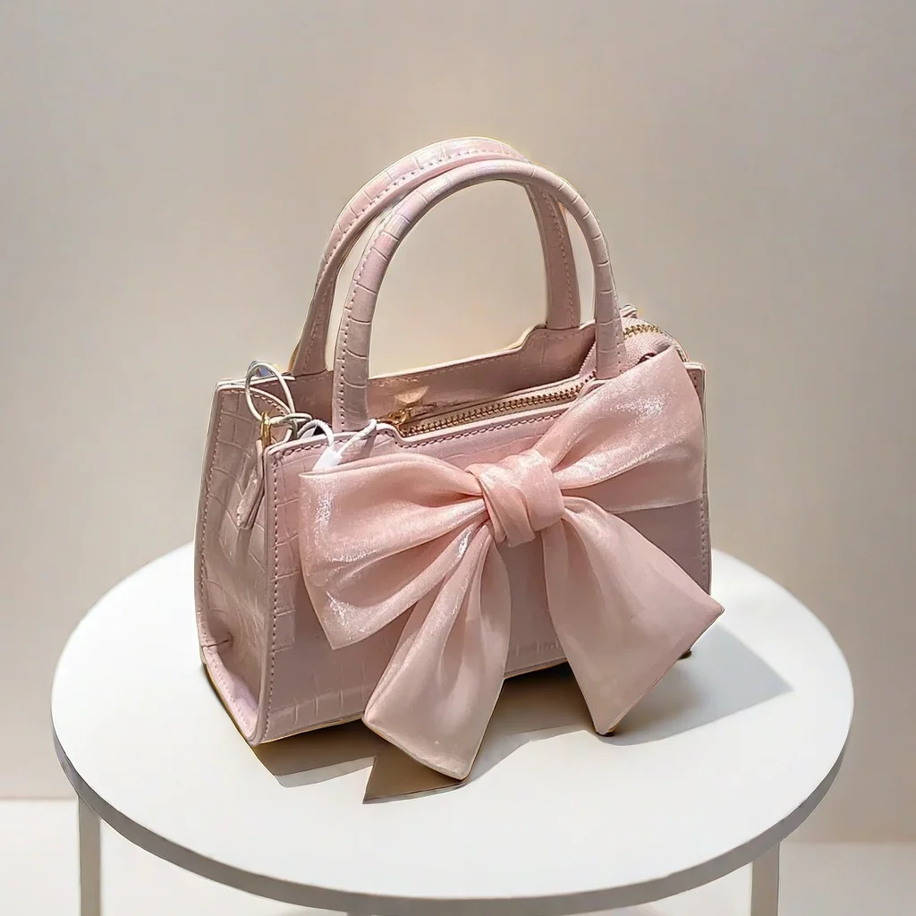 Fashion Women's Clutch Purse Handbags Summer Pink Bowknot Female Underarm Bags Sweet Girl's Small Square Shoulder Messenger Bag