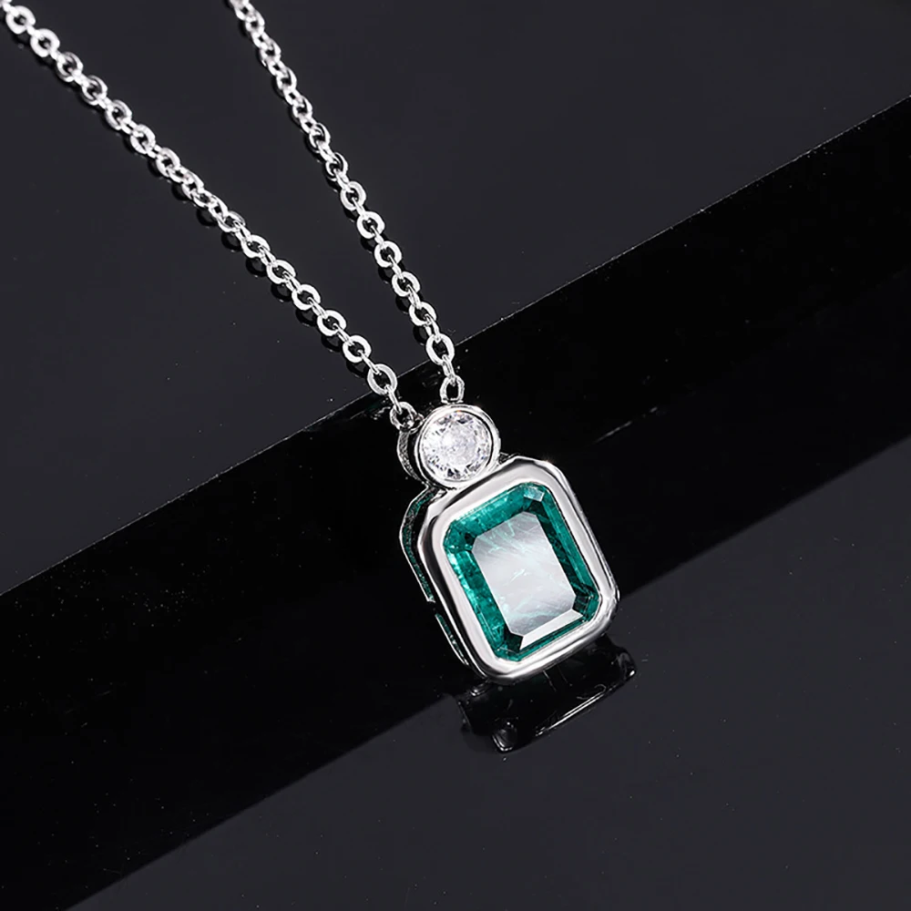 100% 925 Silver 8*10mm Ruby Paraiba Tourmaline Emerald Pendant Necklace for Women Charms Wedding Fine Jewelry Anniversary Gift