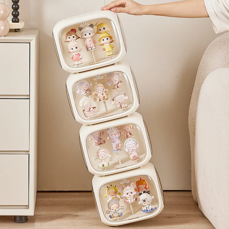 AOLIVIYA Cream Wind Space Capsule Plastic Storage Rack Dustproof Unobstructed Storage Box Desktop Display Cabinet with