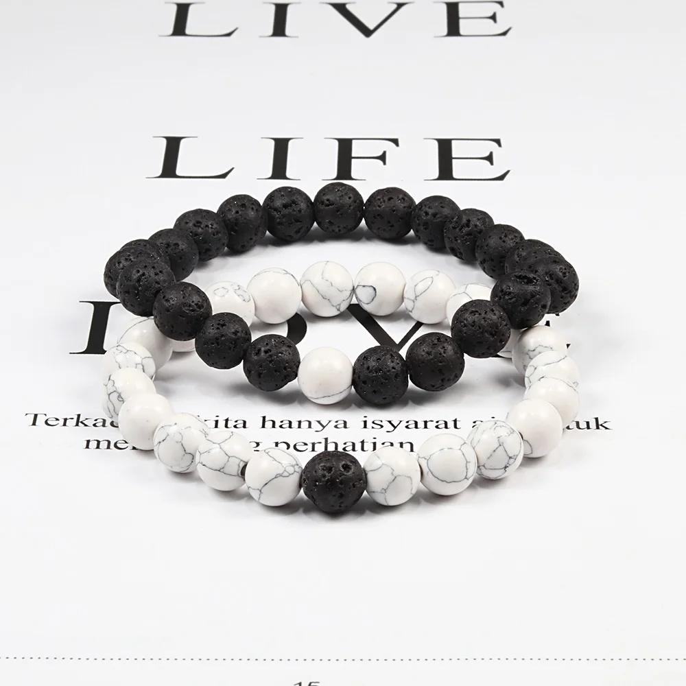 Conjunto de pulsera para hombre y mujer, brazalete de Yoga con cuentas de ojo de Tigre, piedra de Lava Natural, color blanco y negro, cuerda