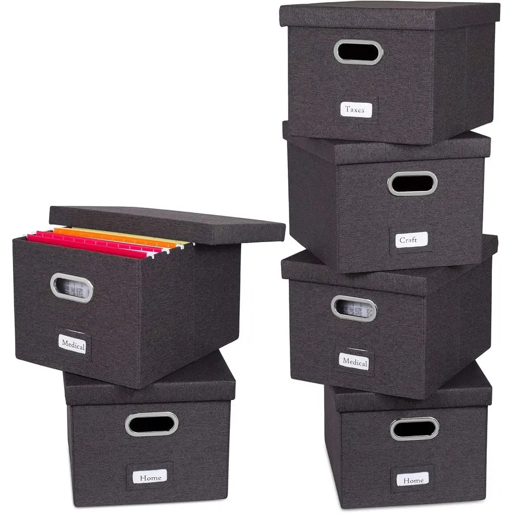 

Collapsible File Storage Organizer with Lid - Decorative Linen Filing & Storage Office Box – Hanging Letter/Legal Folder – Home