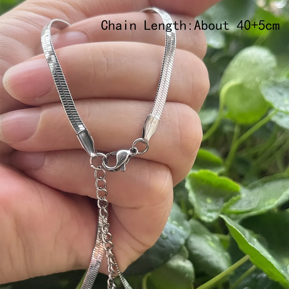 3mm Width Women Stainless Steel Flat Blade Chain Snake Pendant Necklace for Men Women Trendy Accessory Choker Jewelry Gift