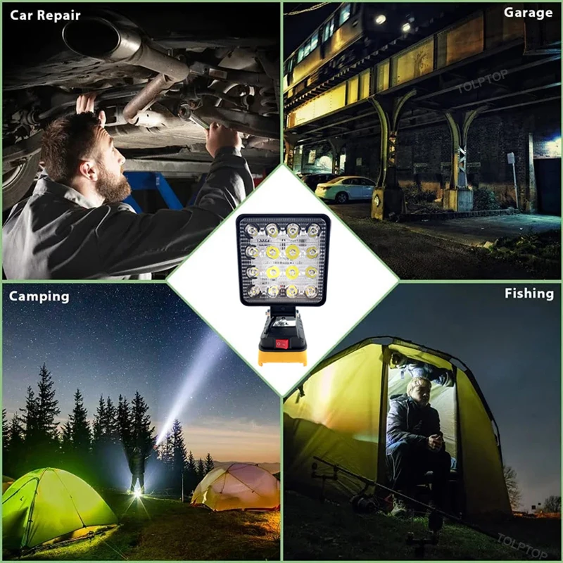 Imagem -05 - Cordless Led Luzes de Trabalho para Dewalt Iluminação Exterior Lâmpada de Trabalho Camping Emergência Luz de Inundação Lanterna Lithium Battery 18v 20v