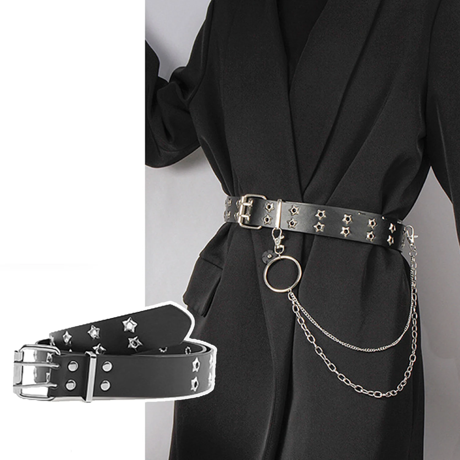 

Fashion Alloy Star Belts For Women Men Chain Punk Luxury PU Leather New Style Pin Buckle Jeans Decorative Ladies Retro Belt