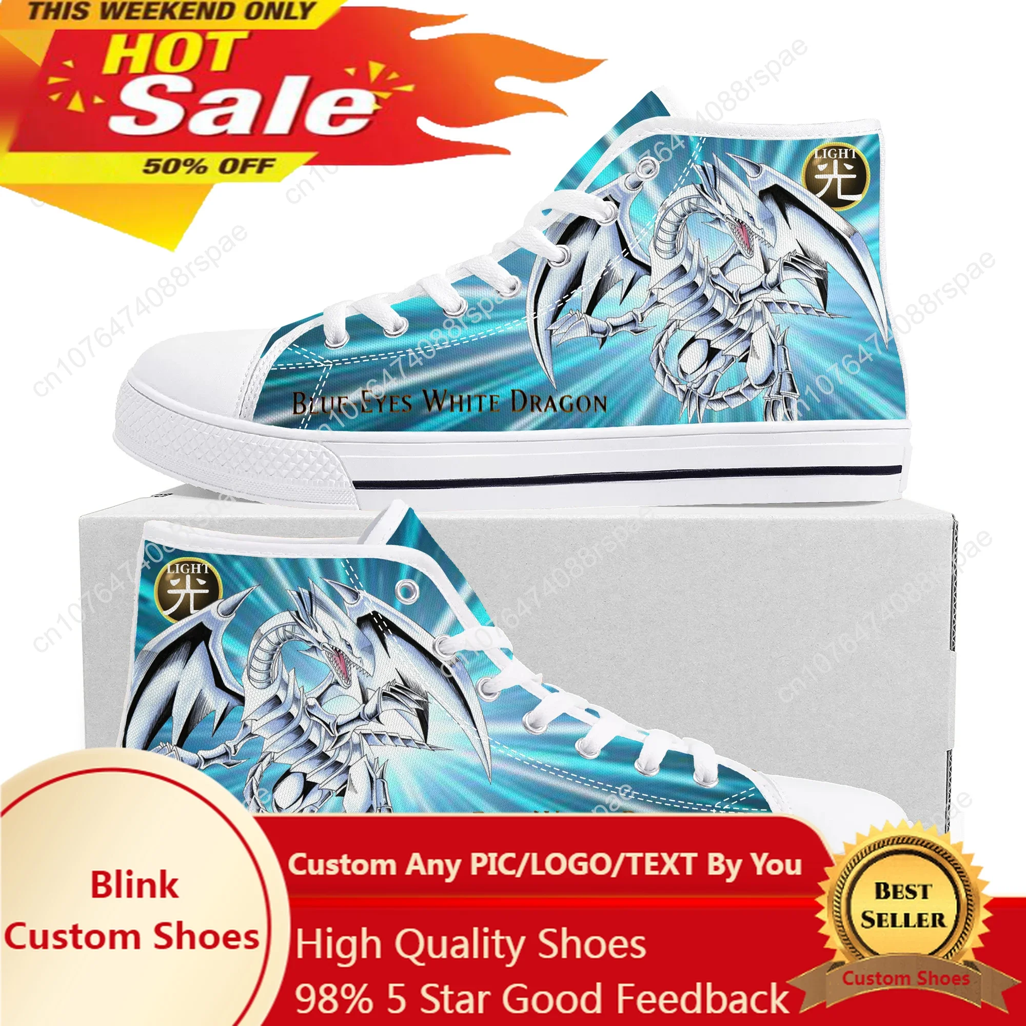 Tênis de lona alta para homens e mulheres, olhos azuis, dragão branco, yugioh seto, sapatos personalizados para adolescentes, casuais, casais