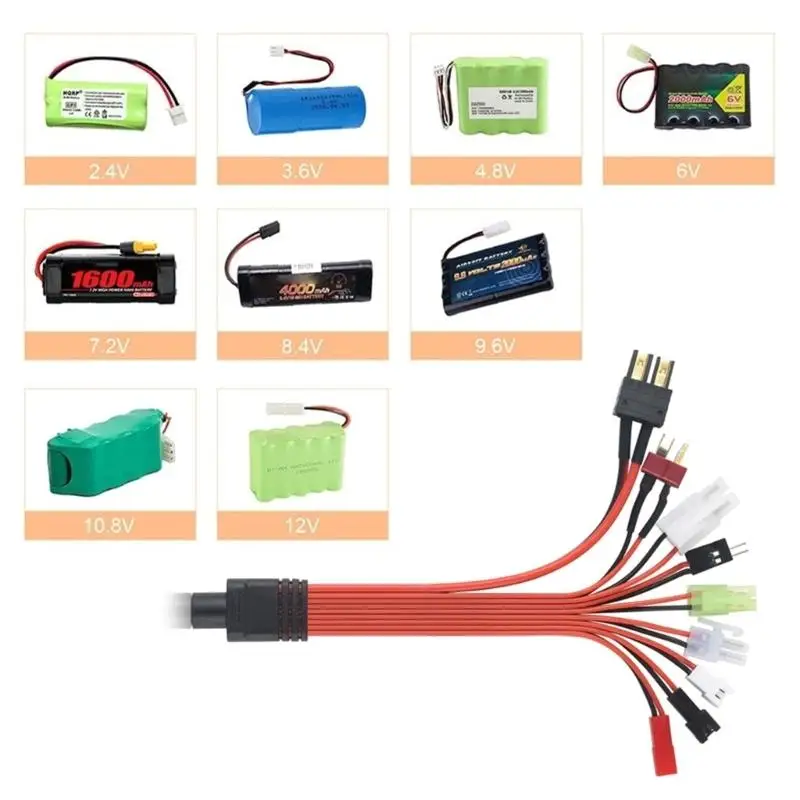 Y1UB 2s-10s Nimh Nicd Battery Charging Adaper 2.4V-12V NiMH Batteries Power Supply 9 Connectors for  Vehicles and Boats