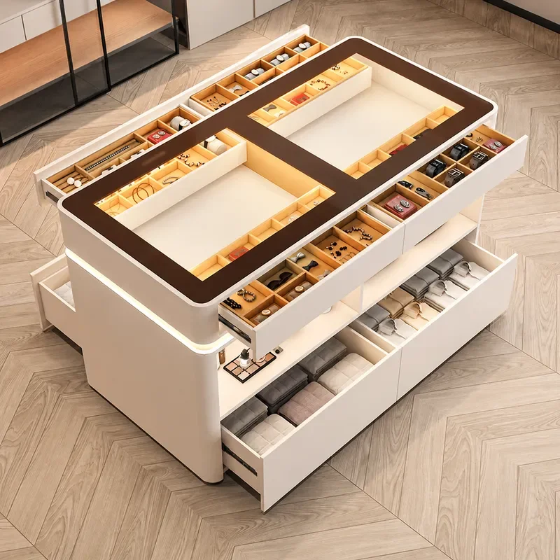 Italian Light Luxury Jewelry Display Cabinet Cloakroom Middle Island Chest with Drawers Modern Simple Master Bedroom Storage