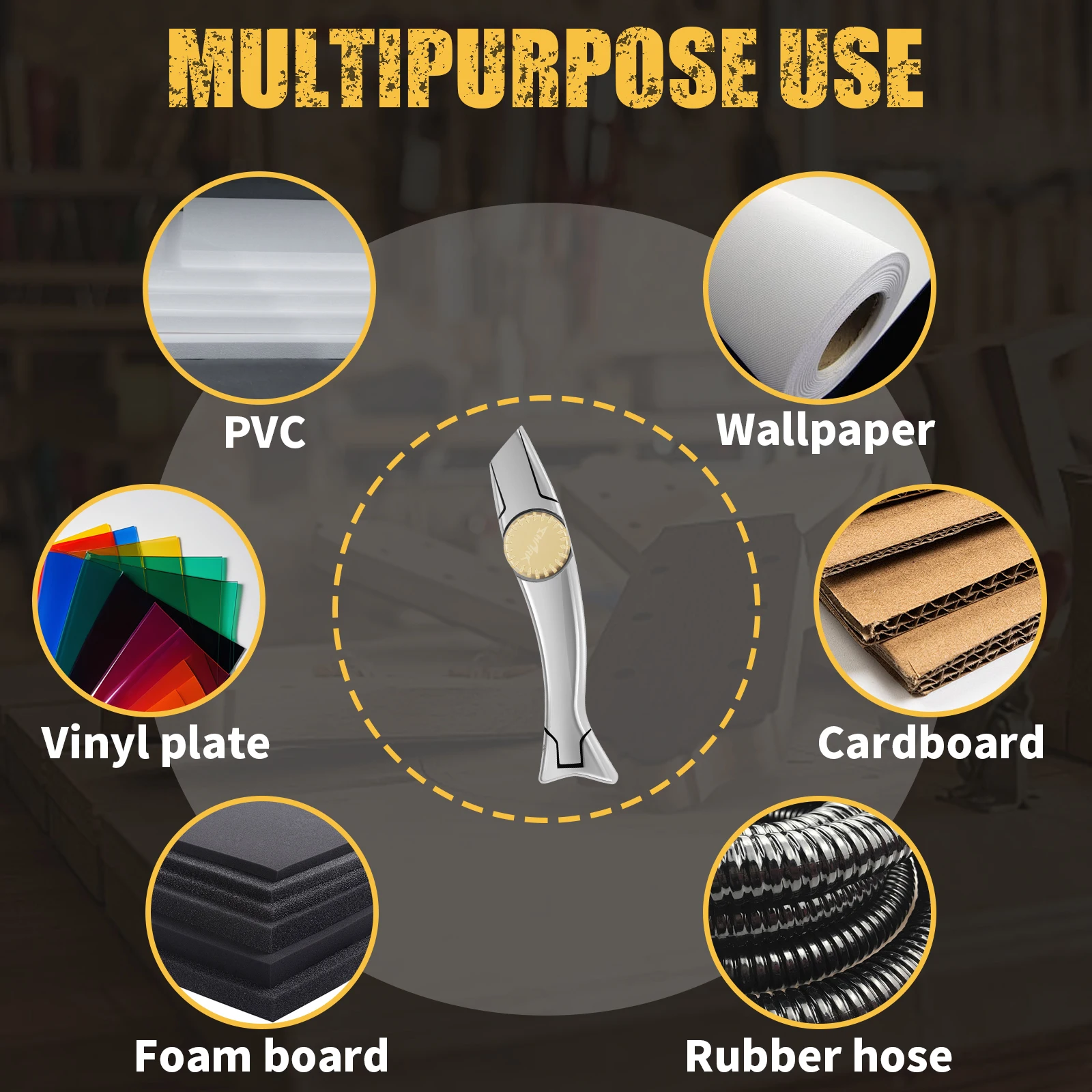 1 مجموعة سكين السجاد سكين التسقيف الألومنيوم مع مقبض النحاس الصلب شفرة مزدوجة محززة سهلة الاستخدام آمنة مريحة سكين السجاد #6