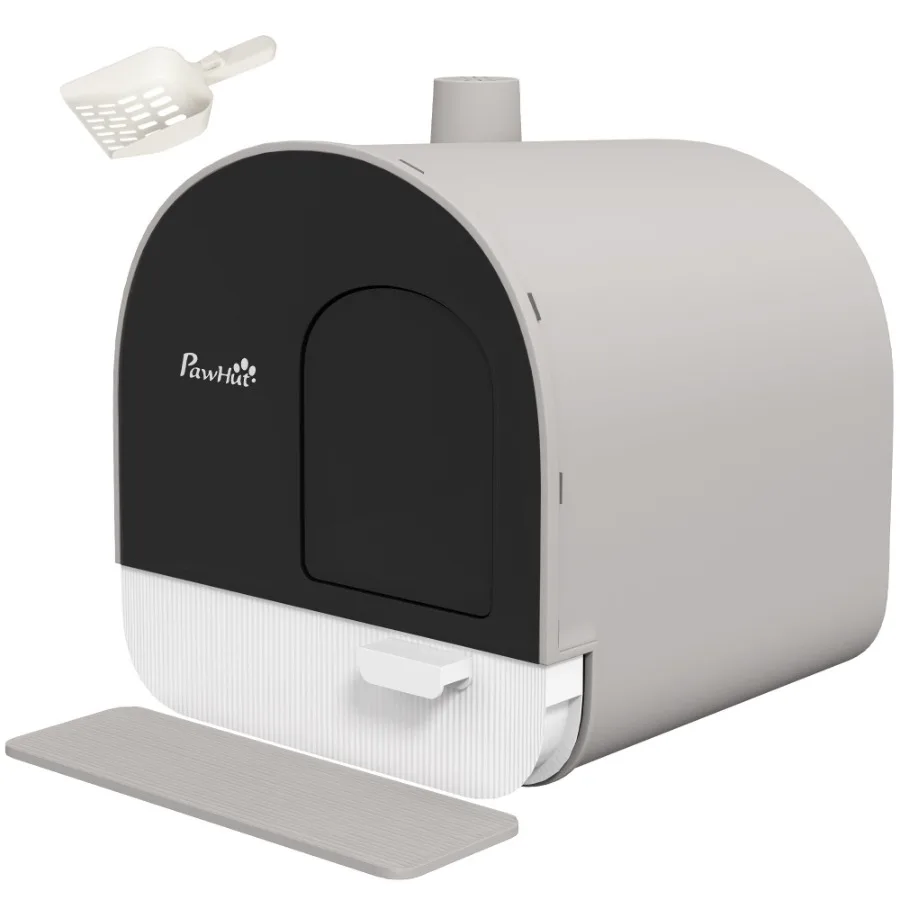 

Covered Cat Litter Box for Indoor use with Tray Scoop Filter 17x17x18.5 Light Gray