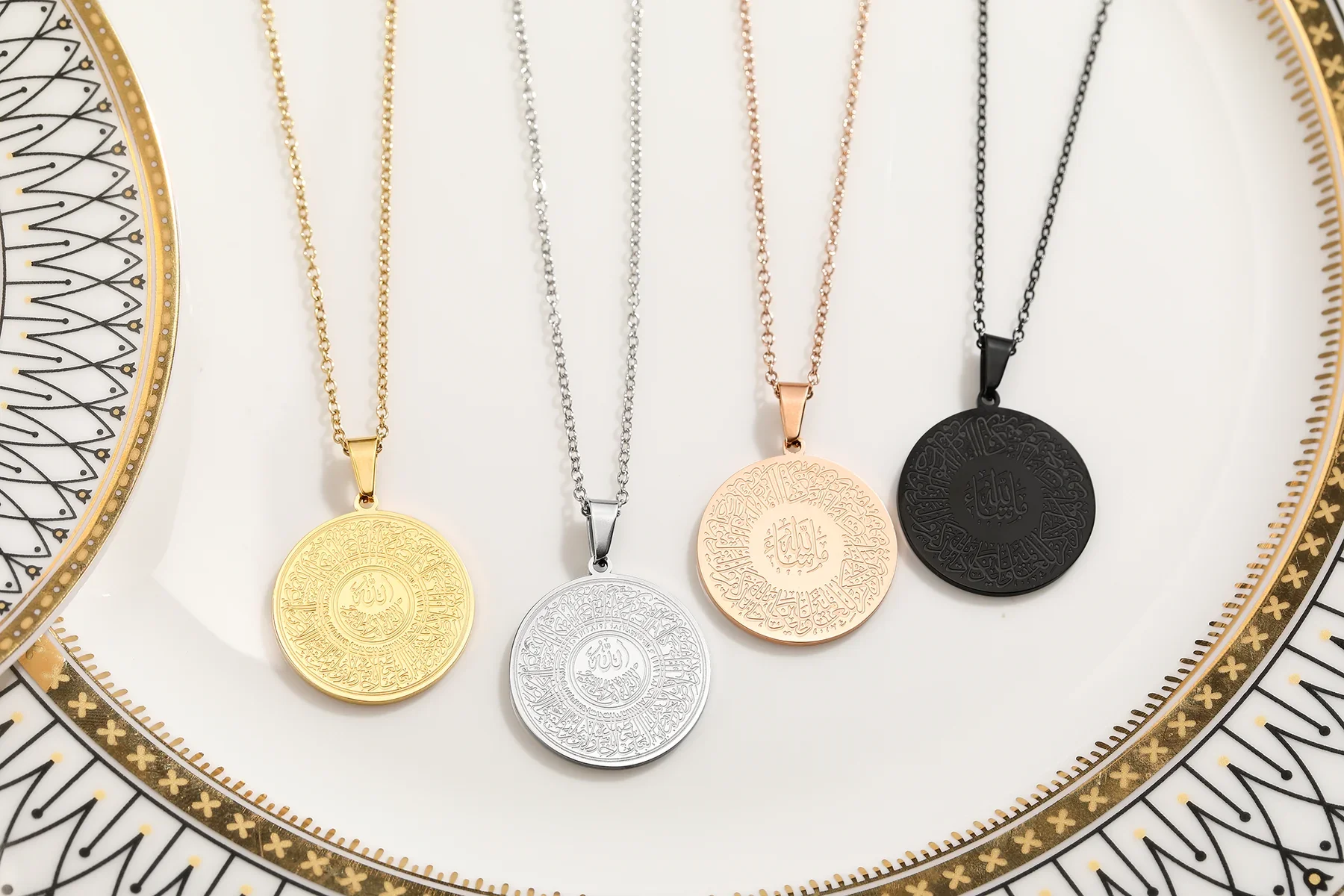 مخصص جولة الخط الإسلامي قلادة مجوهرات شخصية معقدة العربية النصي قلادة فريدة من نوعها القلائد الدينية تحت عنوان #3