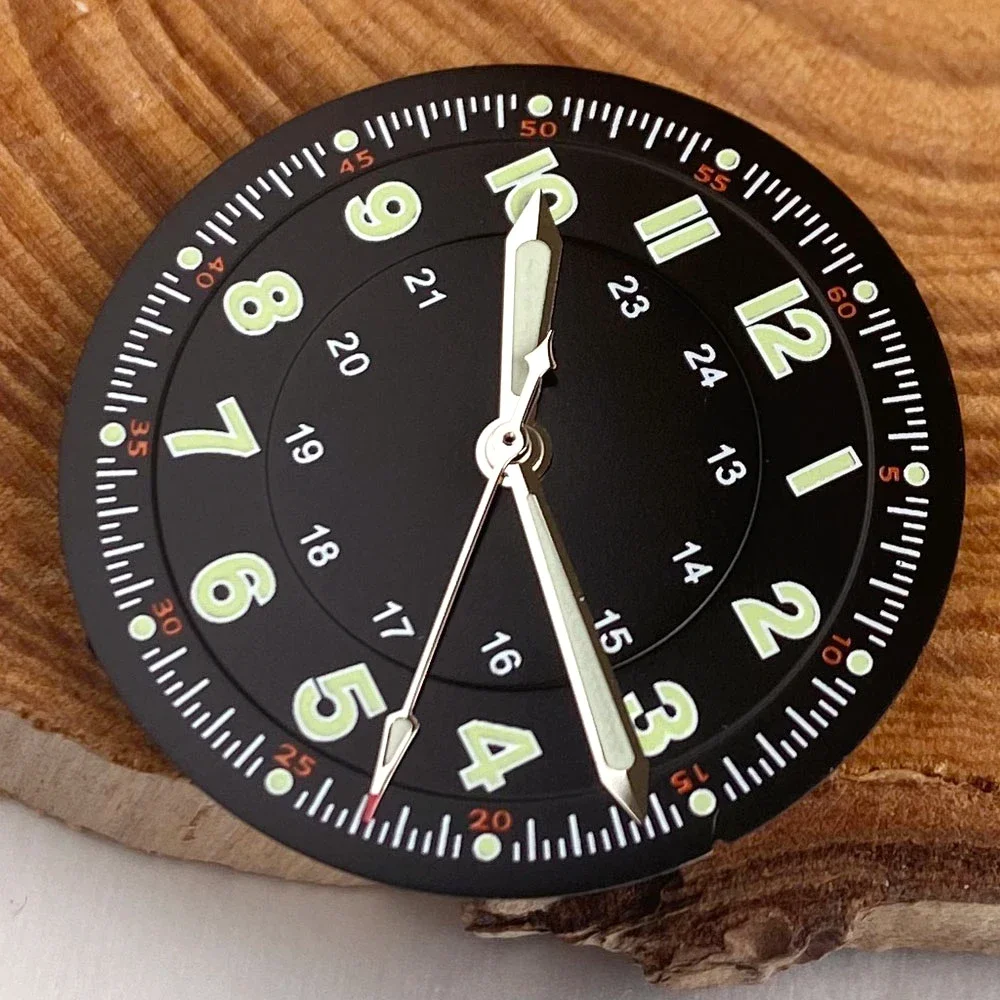 29mm Pilotenuhr-Zifferblatt mit schwarzen Zeigern für NH35 NH36 ETA2824 PT5000 ST2130 Miyota 8215, grün leuchtende Taucheruhr-Teile – Detail 8